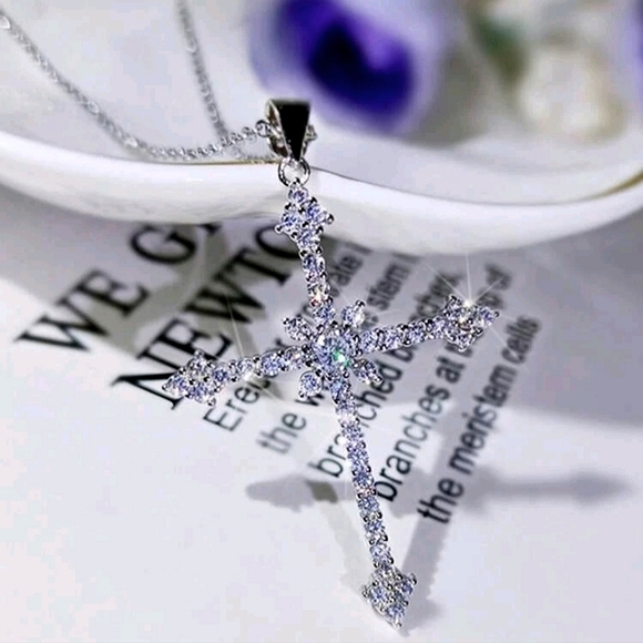 Cubic Zirconia Cross Charm Necklace - Picture 2 of 3